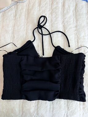 Zara Black Halter Ruched Crop Top